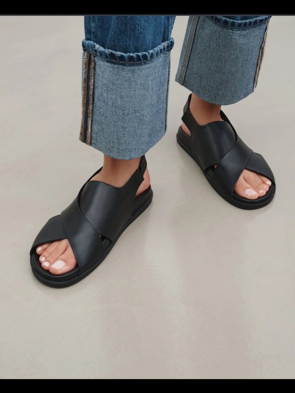 Marcella Heidi Blk Euro Leather Sandals Sz 8